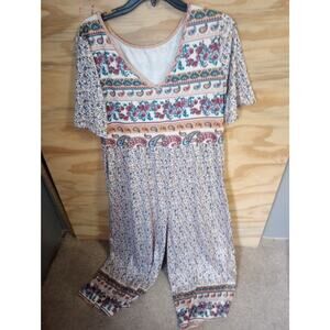 Women's Boho Vneck Romper XL Stretchy Paisley Hippie Indie Festival